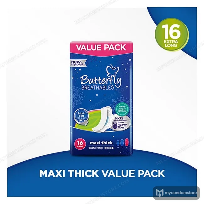 Butterfly Breathables Maxi Thick Pads XL, 16-Pack