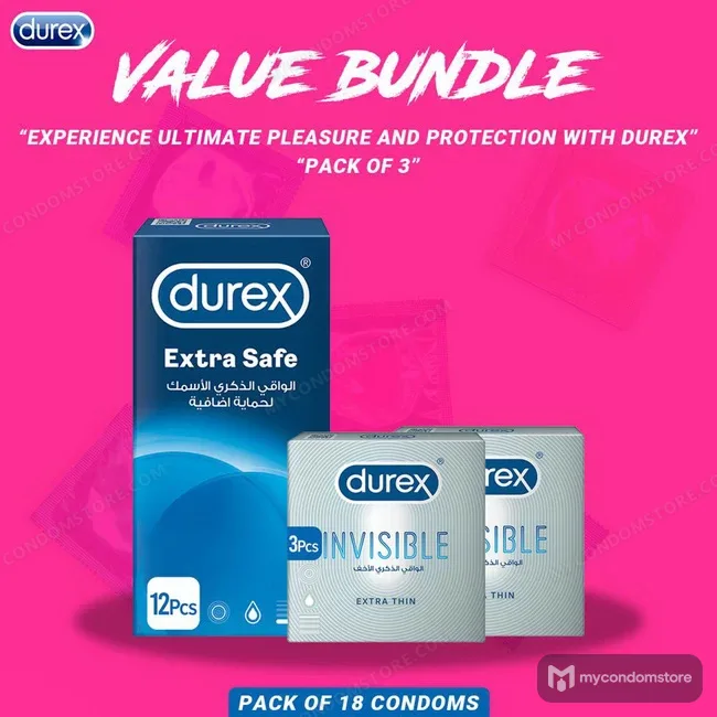 Durex Pack of 3 – Extra Safe & Invisible Extra Thin Condoms