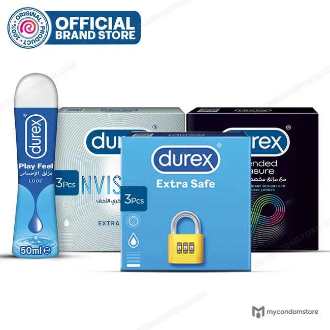 Durex Pleasure Pack: Invisible, Extended & Extra Safe Condoms + Tingle Lube