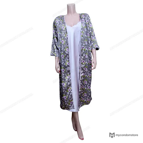 Light Purple Silk Chemise with Black Floral Print