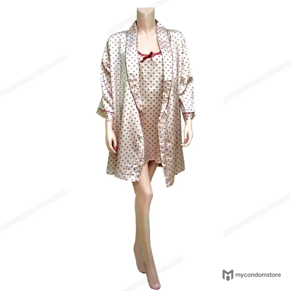 Peach Silk Chemise with Brown Floral Print