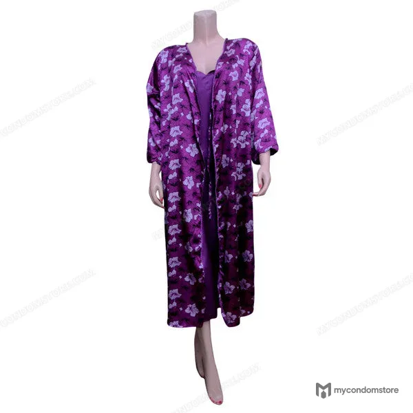 Purple Silk Chemise with Tonal Floral Print