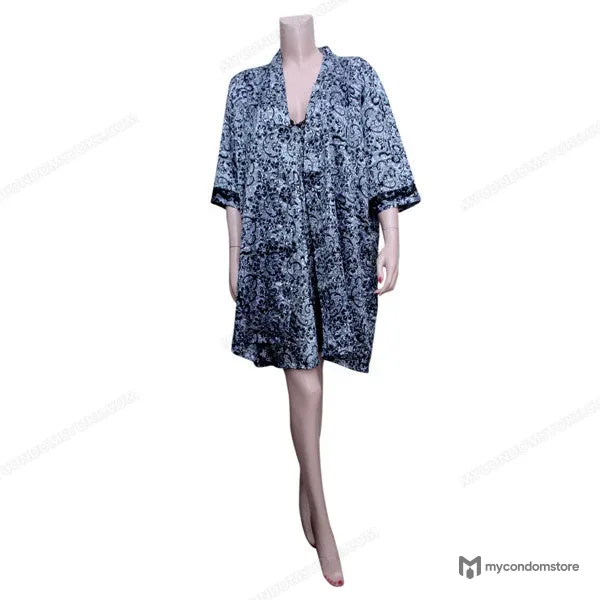 Silver Silk Chemise with Dark Floral Print