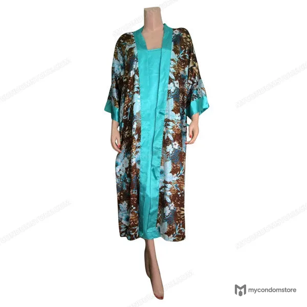 Turquoise Silk Chemise with Large Floral Print