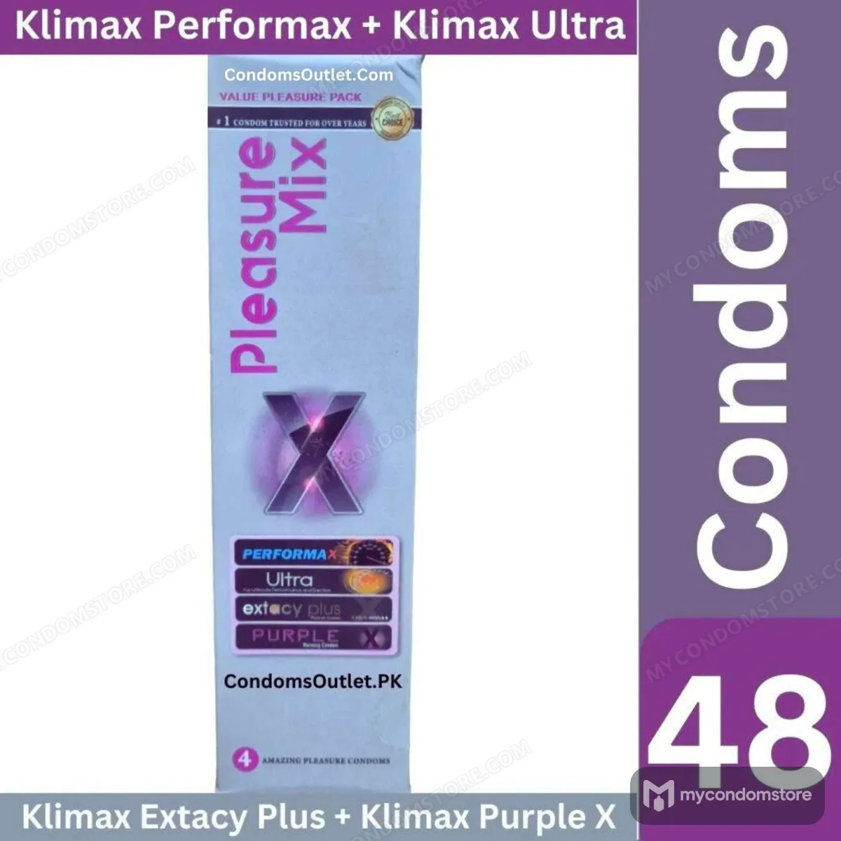 Klimax Pleasure Mix Condom Dispenser - 48 Pack - Ultimate 4-in-1 Variety
