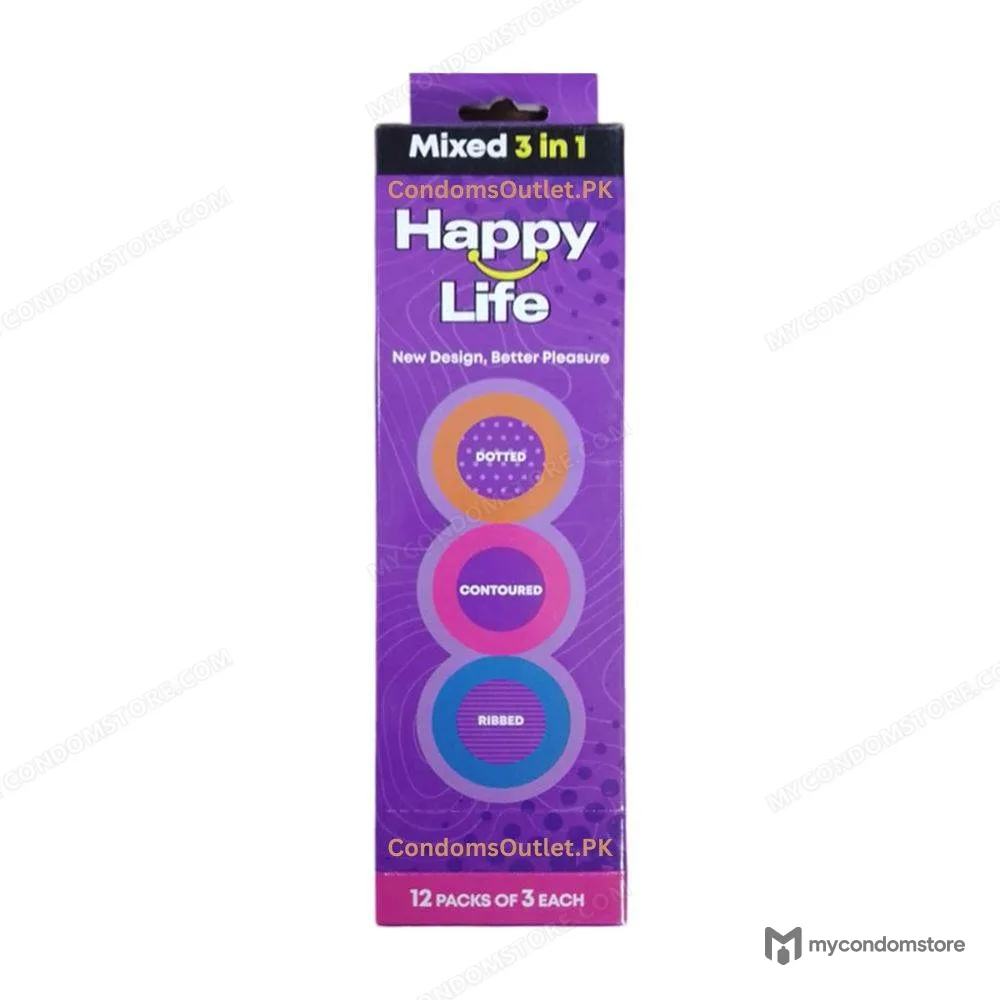 Happy Life Condoms Collection (36 Pack) – 3 Stimulating Styles