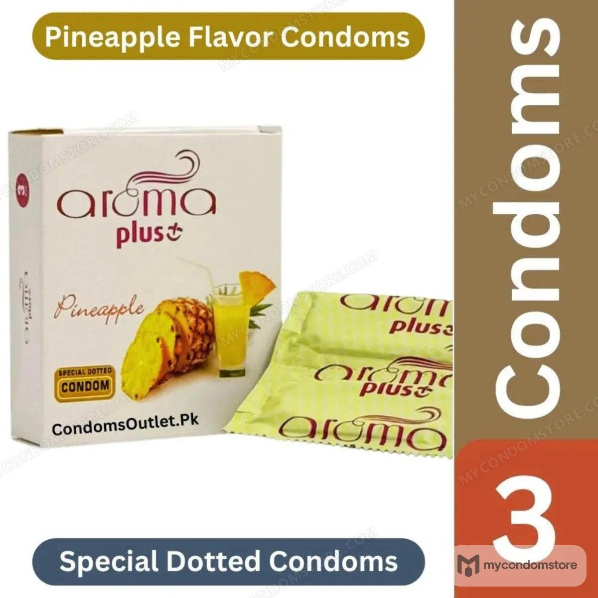 Aroma Plus Pineapple Dotted Condoms (3 Pack) – Tropical & Dotted