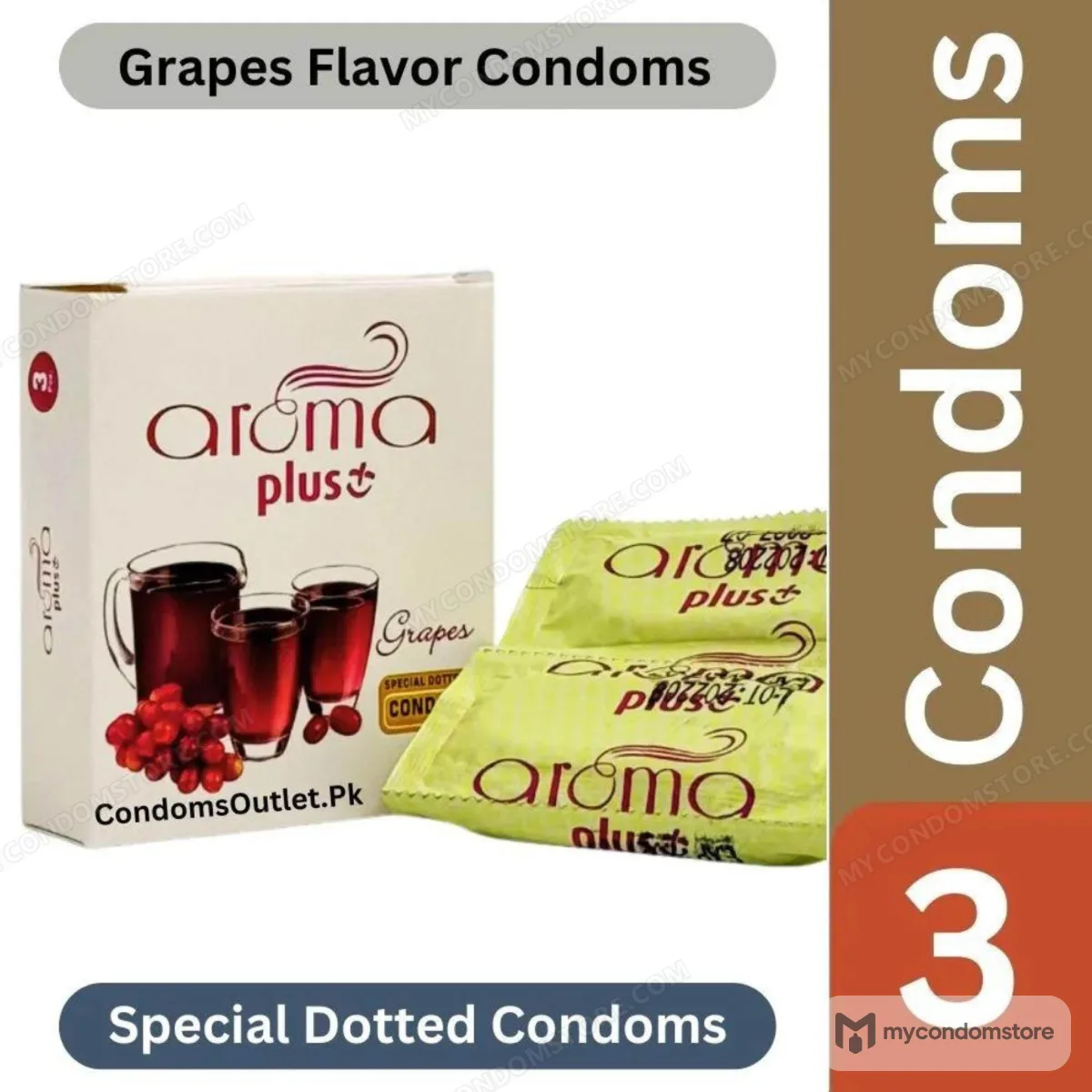 Aroma Plus Grapes Dotted Condoms (3 Pack) – Juicy Grape & Dotted
