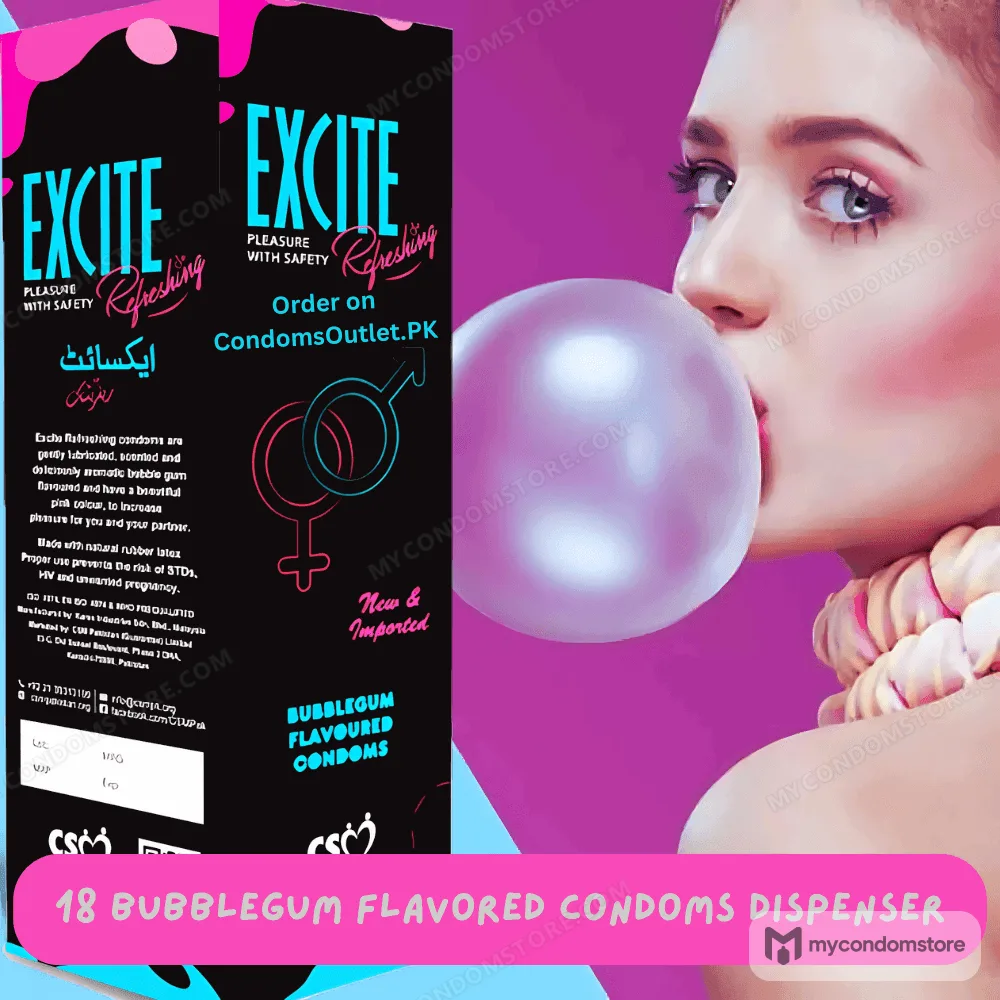 Excite Bubblegum Flavored Condoms (18 Pack) – Pink & Sweet
