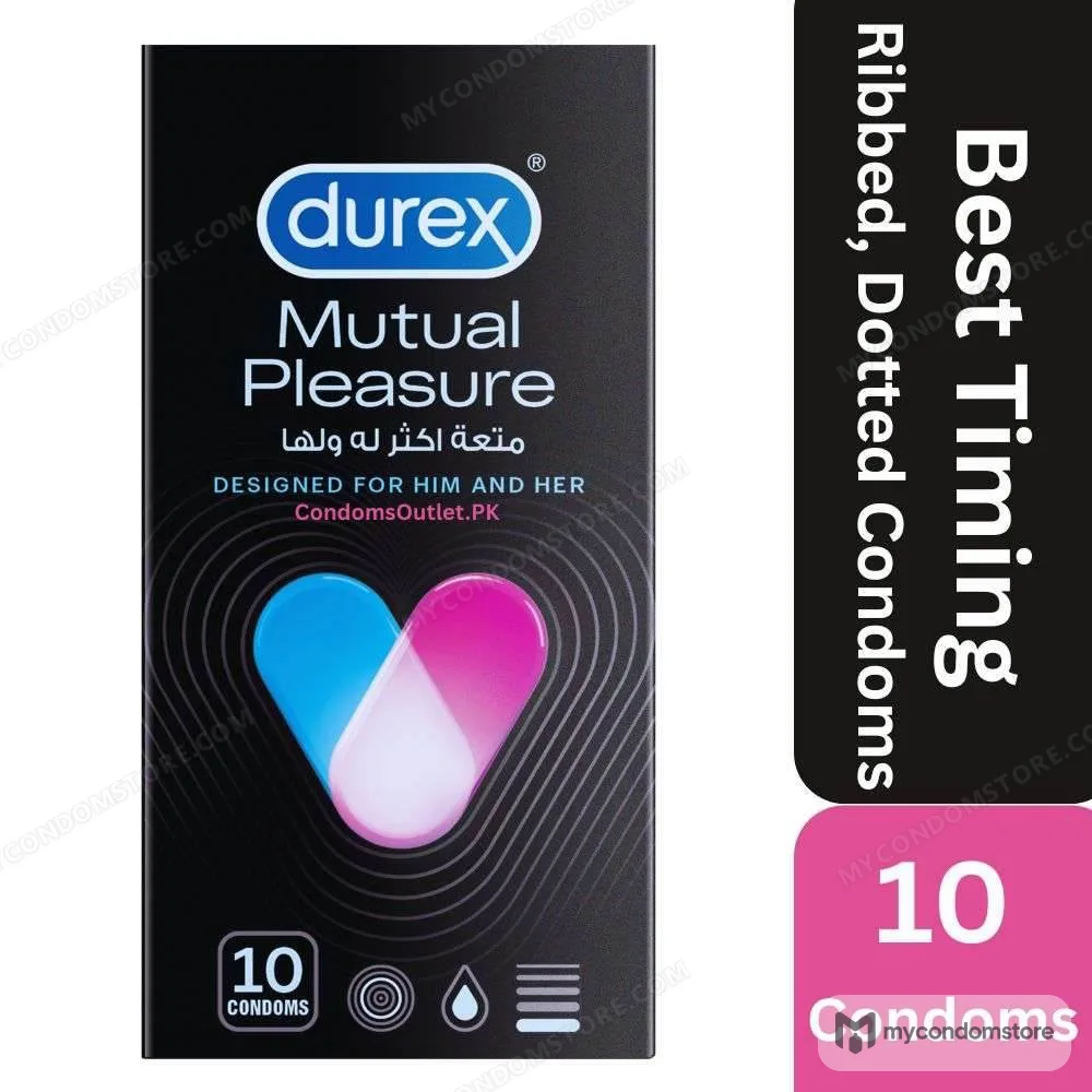 Durex Mutual Pleasure Condoms 10 Pack - Ribbed, Dotted & Delay