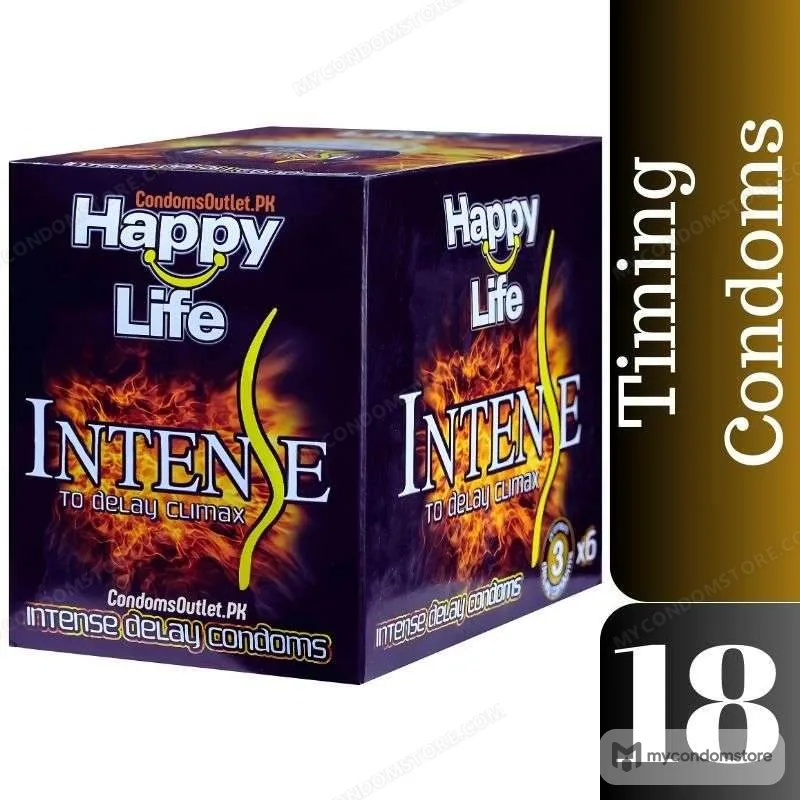 Happy Life Intense Delay Condoms (18 Pack) – Long Lasting Timing