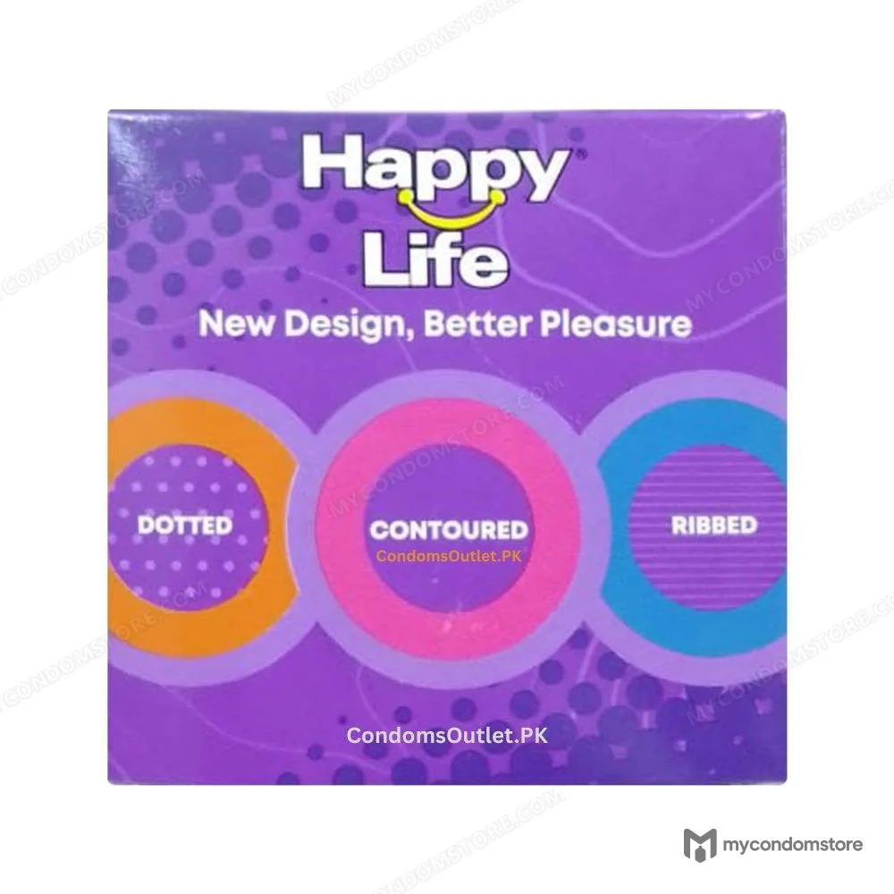 Happy Life 3-in-1 Condoms (3 Pack) – Ribbed, Dotted & Contoured