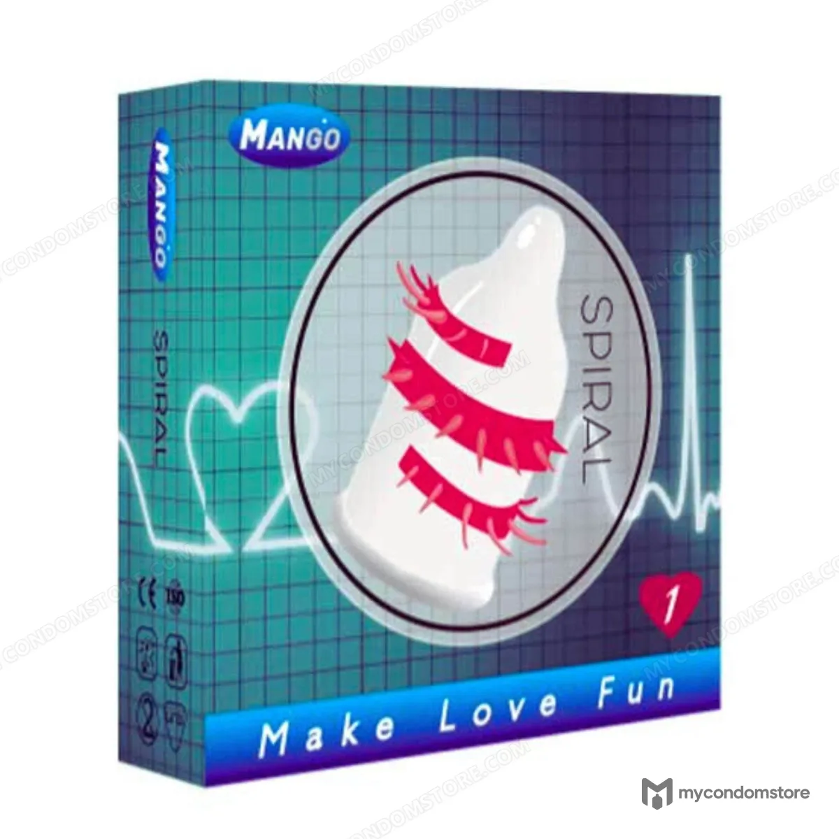 Mango Spiral Spike Condom (Single) – 360° Spiral Ridge Friction