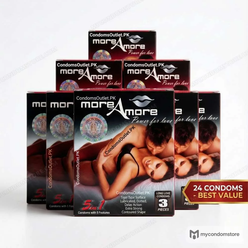 More Amore Condoms (24 Pack) – 6-in-1 Mega Saver Bundle – Pleasure & Delay