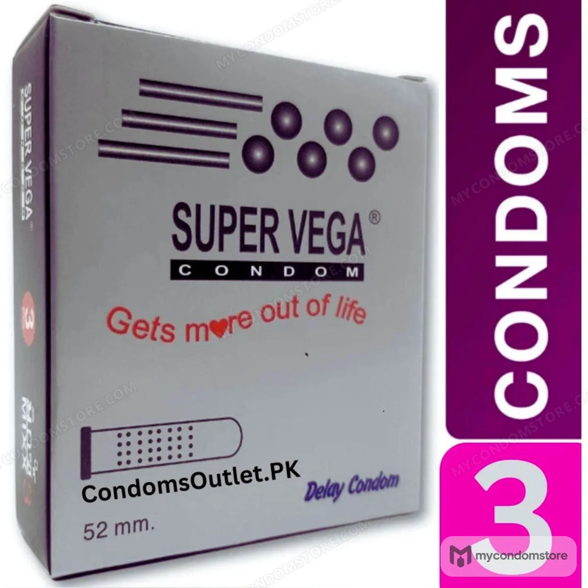Super Vega Dotted Delay Condoms (3 Pack) – Texture & Timing